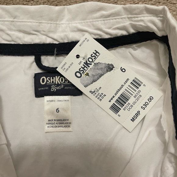 Osh kosh B’gosh white button down new with tags kids size 6 - Picture 2 of 3